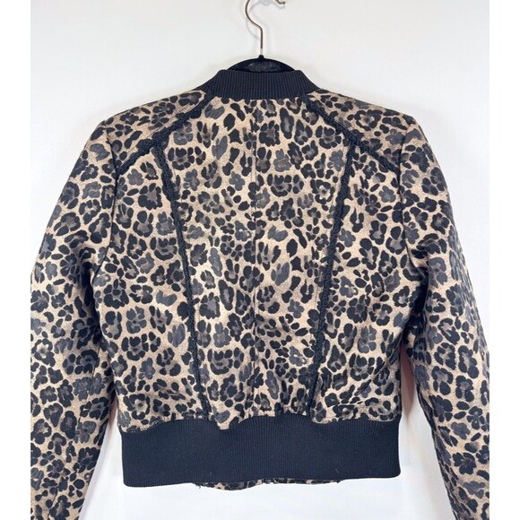 Cache Womens Jacket Brown Leopard Wool Full Zip Bomber Cropped Stretch Medium - Picture 10 of 11